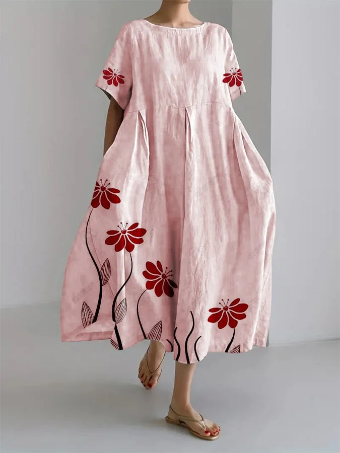 Portia floral summer dress in pink, full-length front view