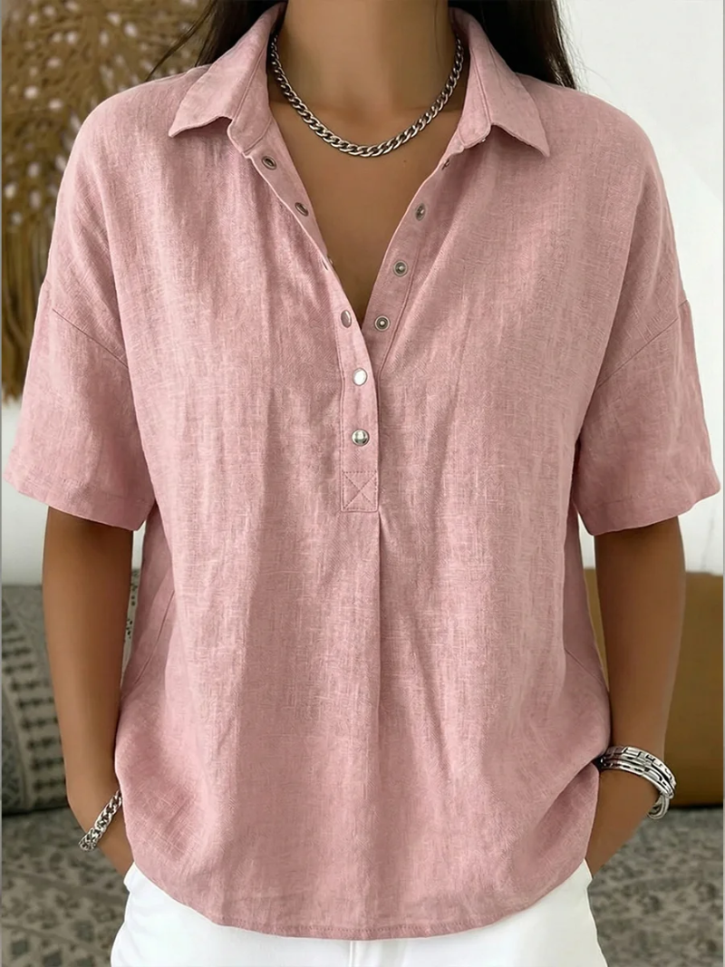 Willow collared button blouse in pink, front view