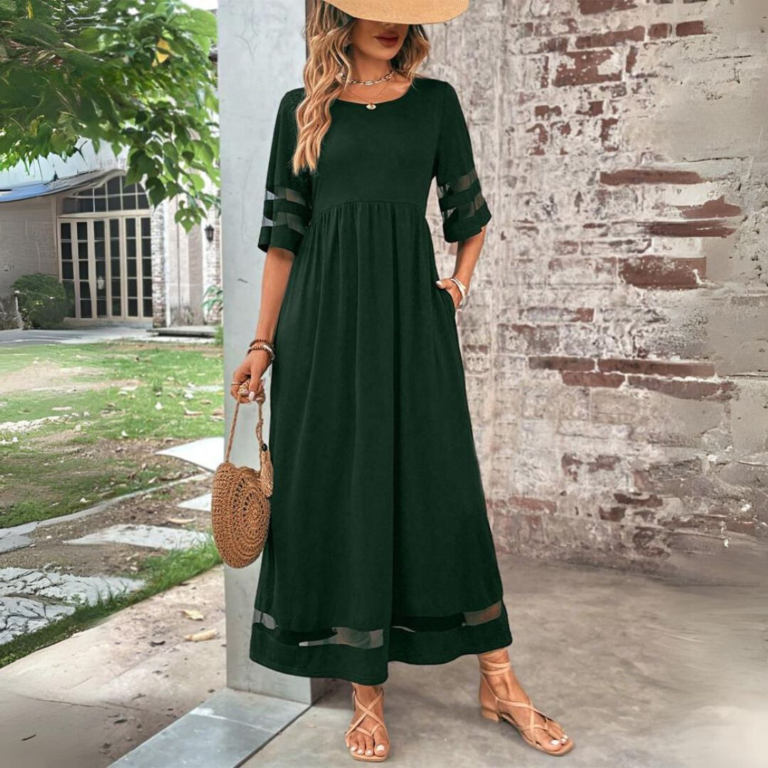 Aubrey midi dress in dark green, full-length front view