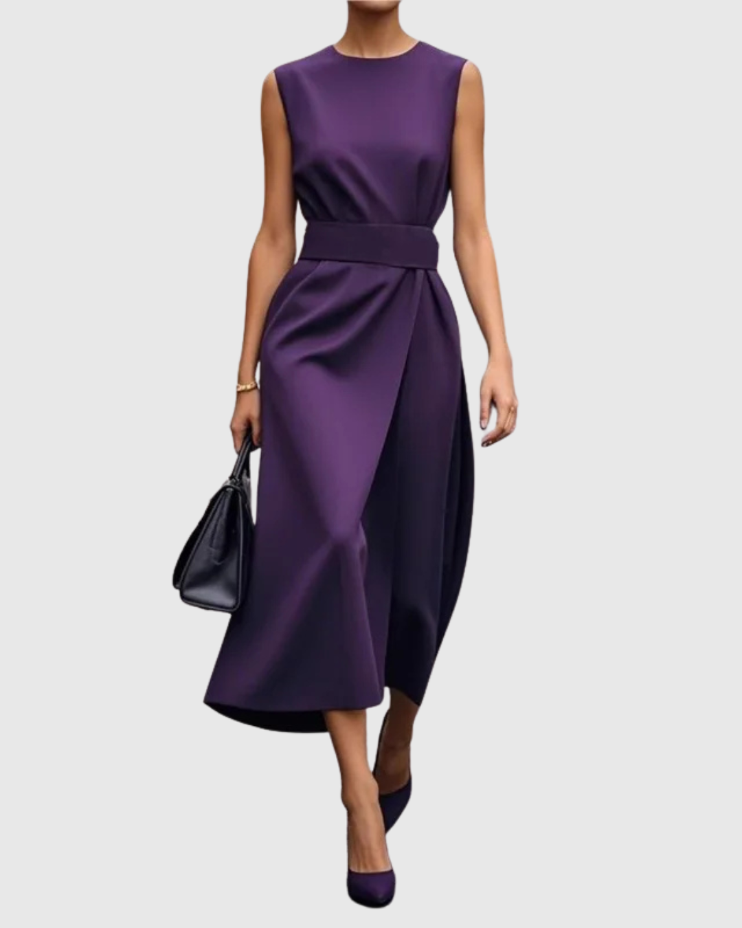 Clarimond round neck dress in purple, full-length front view