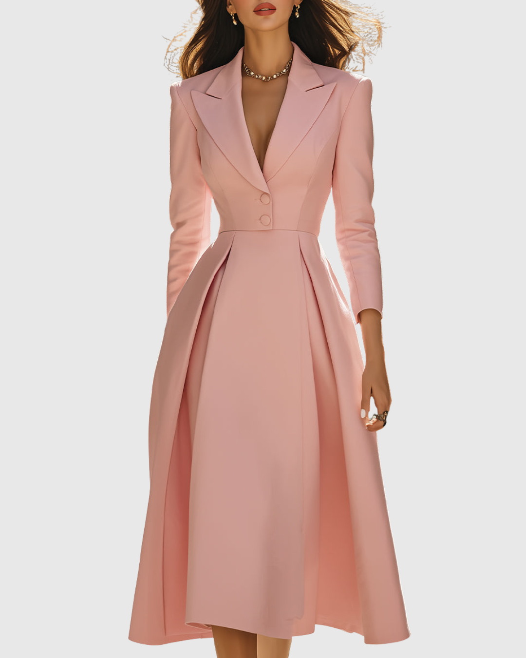 Ceryth pleated blazer midi dress in blush pink, front view