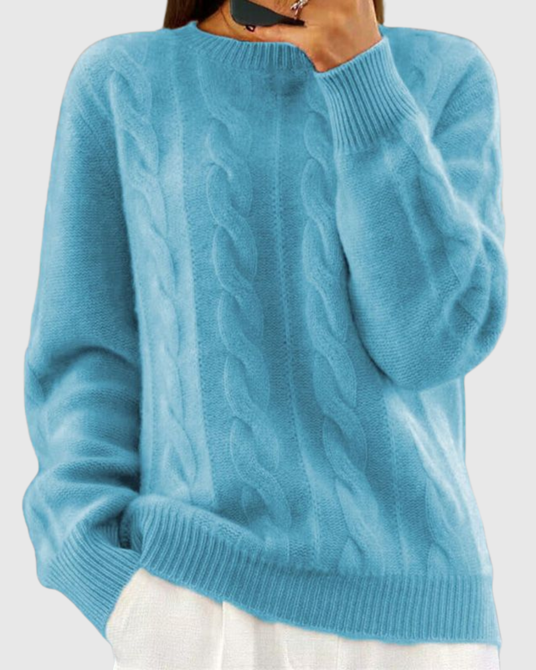 Lorna classic knit jumper in blue, front view