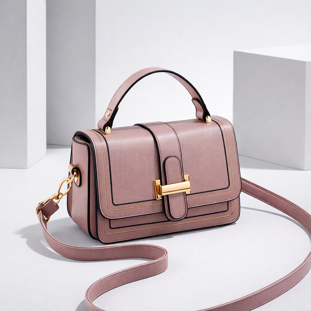 Luna Paris structured shoulder bag in pink with gold hardware