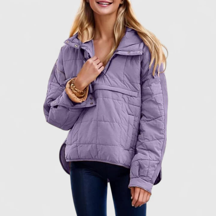 Saphina oversized pullover jacket in purple, full front view