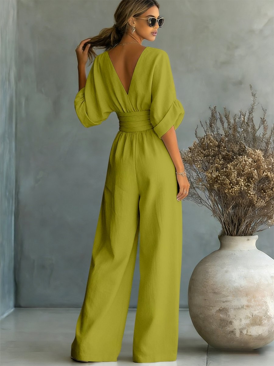 Sofia jumpsuit in lime green, back view