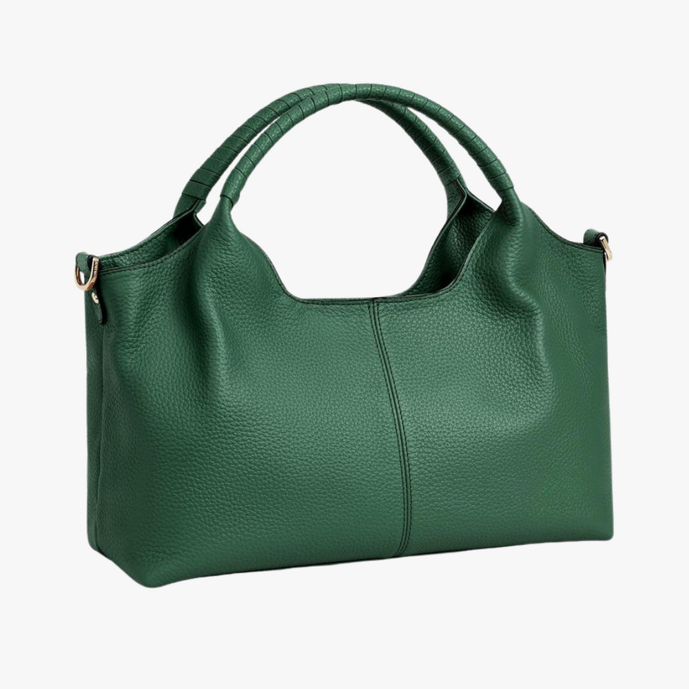 Aryna handbag in dark green, three-quarter front view