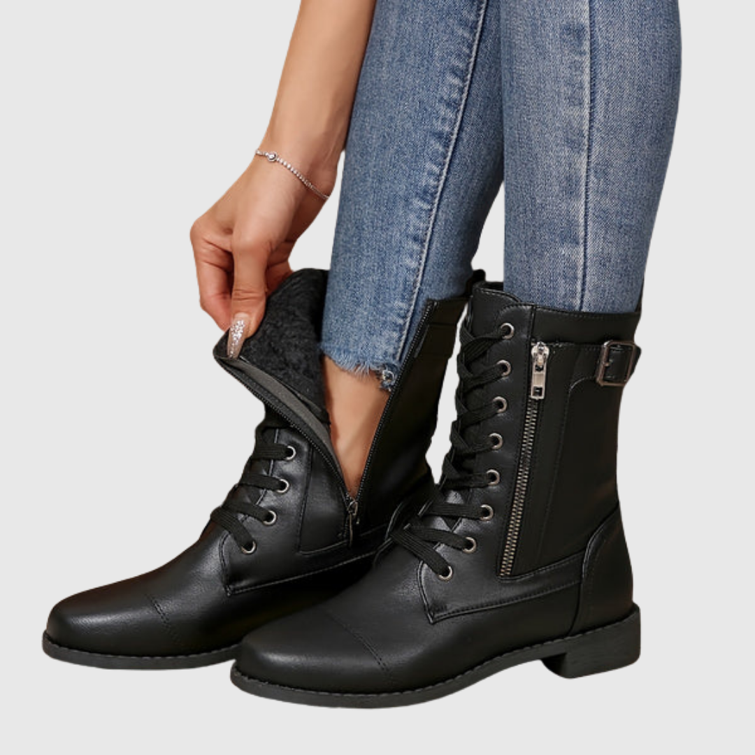 Carmine boots in black, close-up showing soft lining at the shaft
