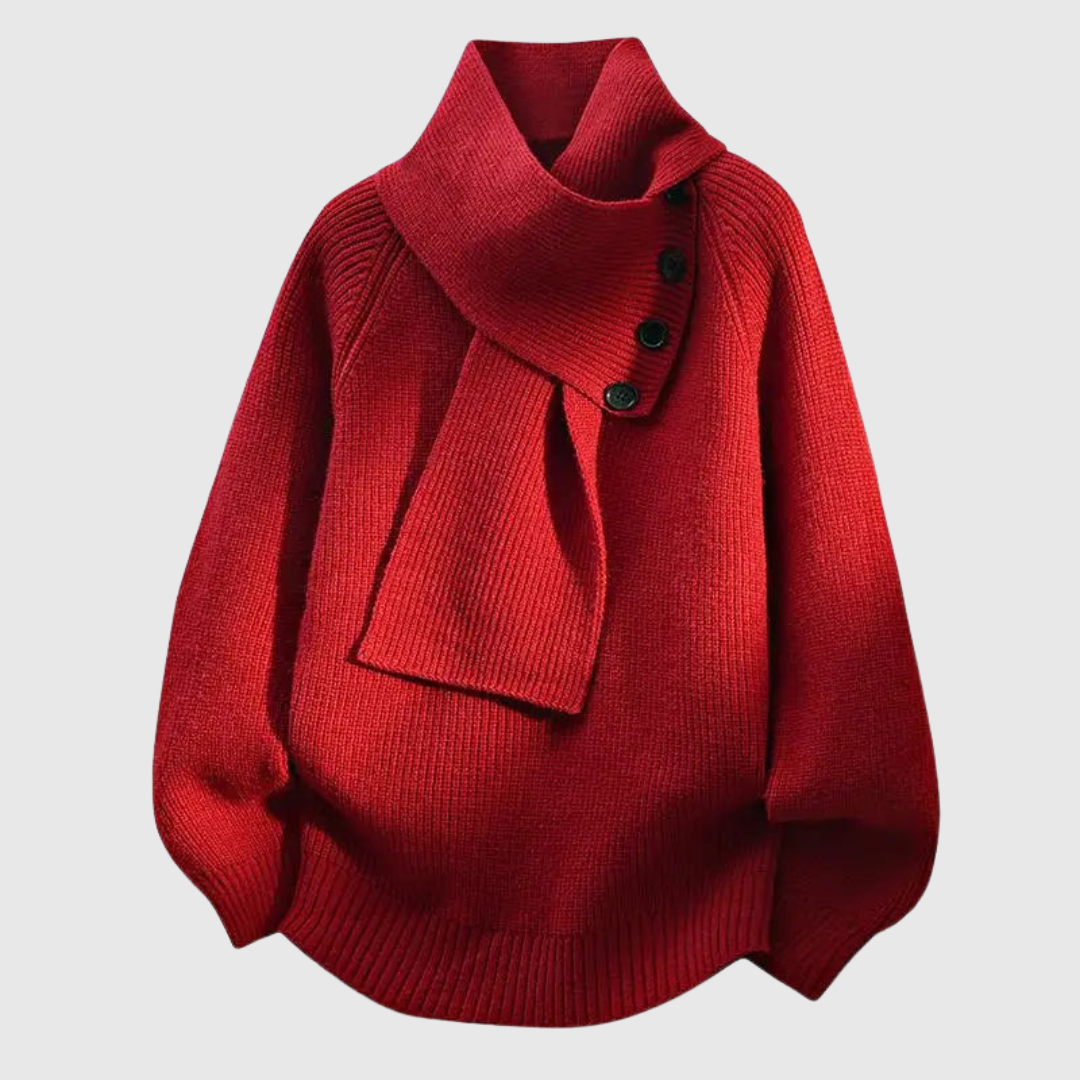 Seraphinja scarf-neck sweater in red, product front view