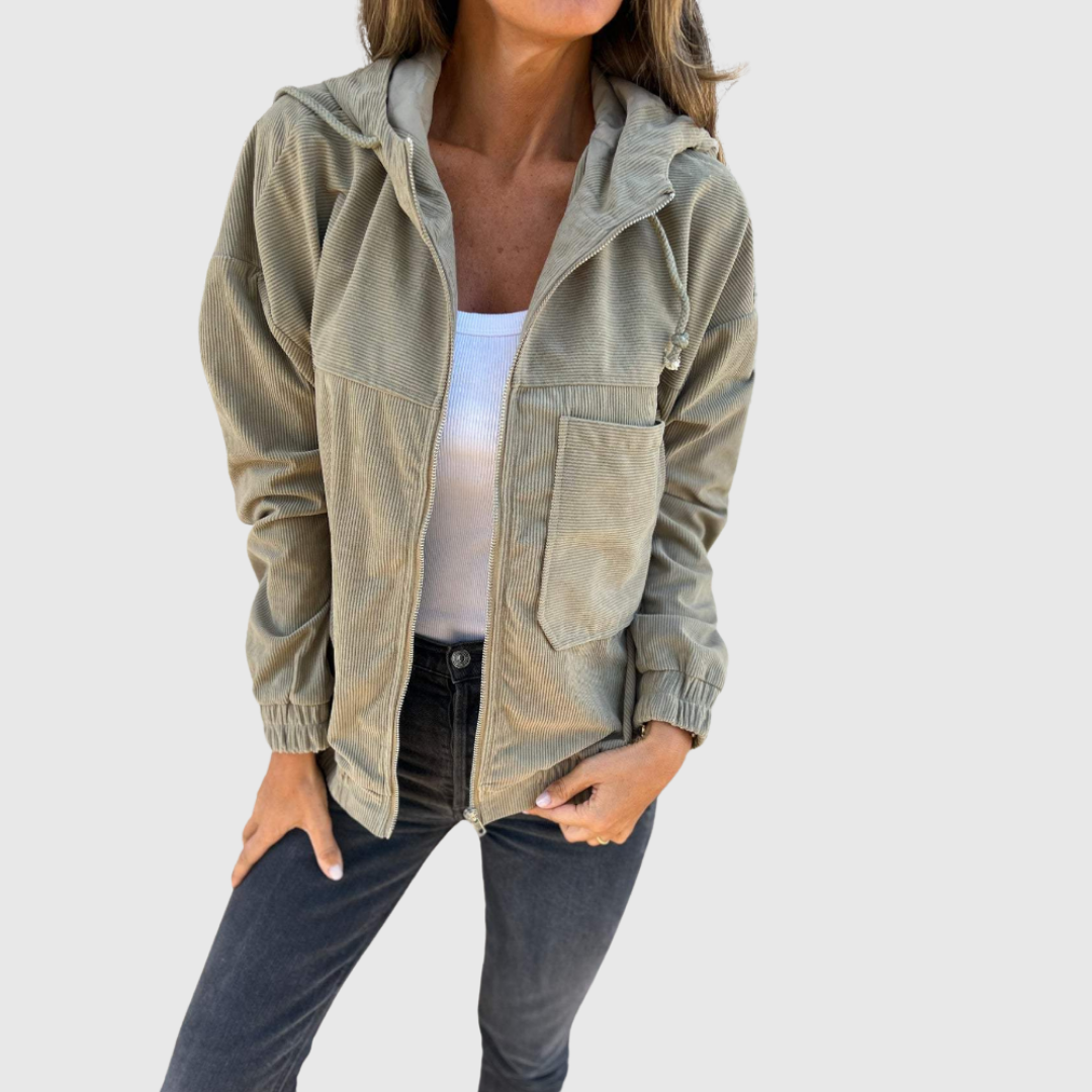 Elviana hooded zip jacket in green, front view