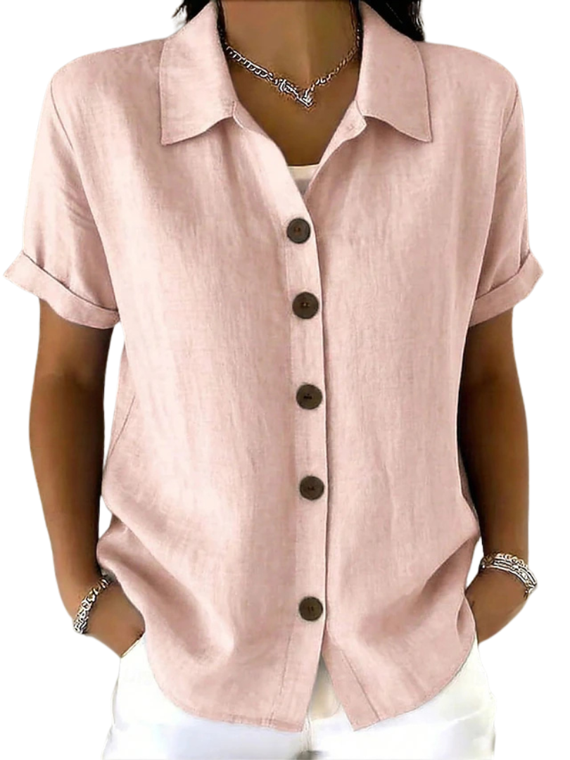Gracie relaxed short sleeve shirt in pink, front view