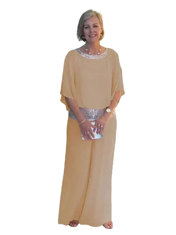 Ember two-piece occasion set in khaki, full-length front view