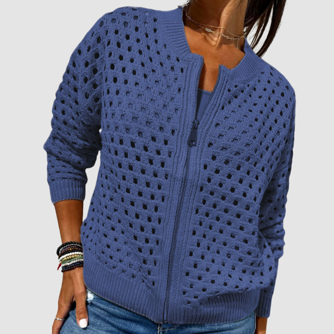 Desiree knitted cardigan in blue, front view