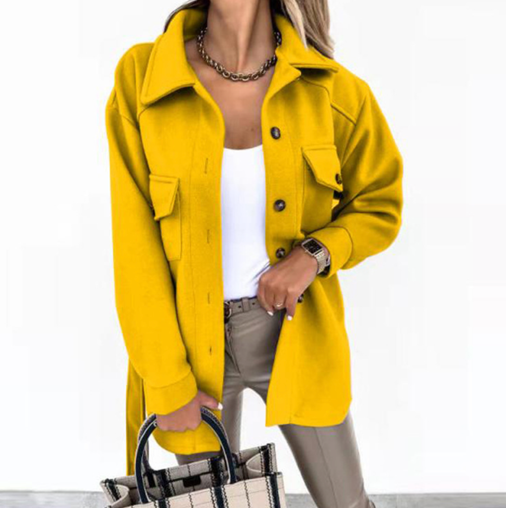 Orlisse shirt jacket in yellow, front view