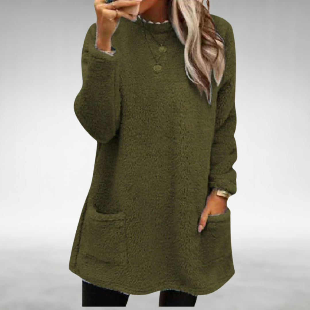 Odeline everyday pullover in army green, front view