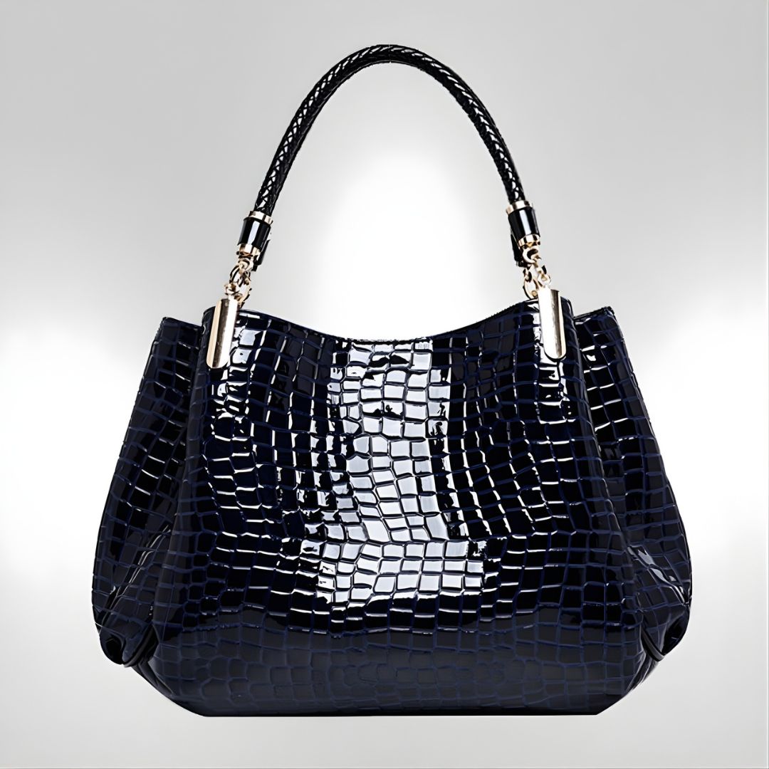 Lusso Milano crocodile shoulder bag in navy blue, front view