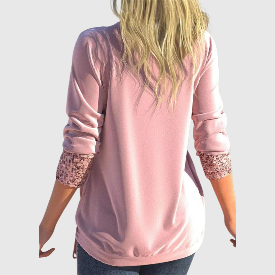 Odeline sequin layer blouse in pink, back view