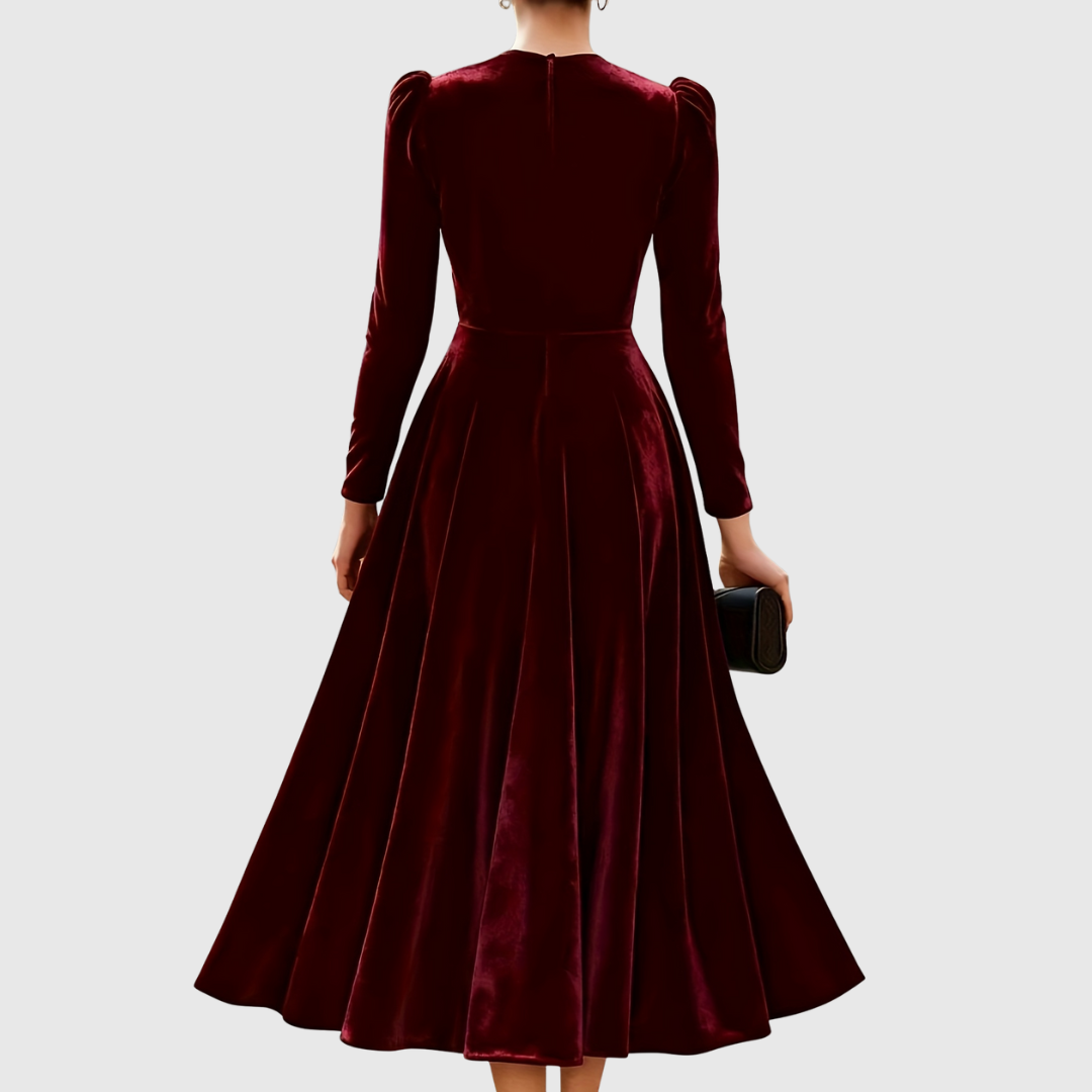Soopie velvet dress in burgundy, back view