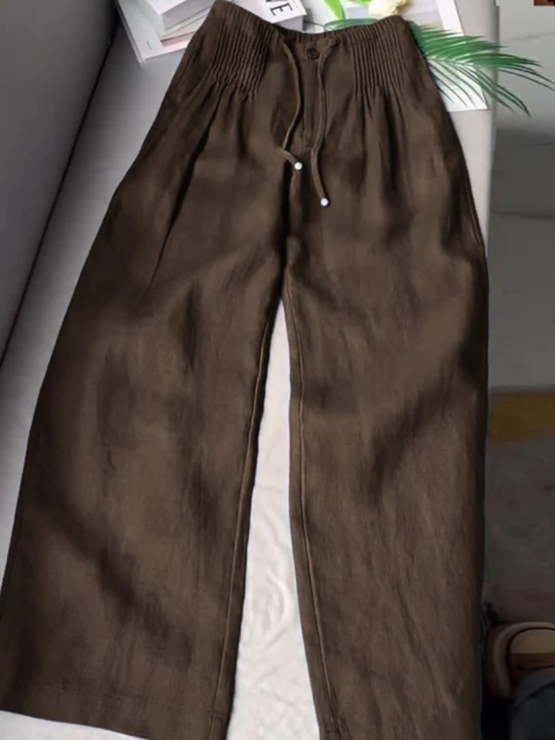 Zerena wide leg trousers in coffee, full-length front view
