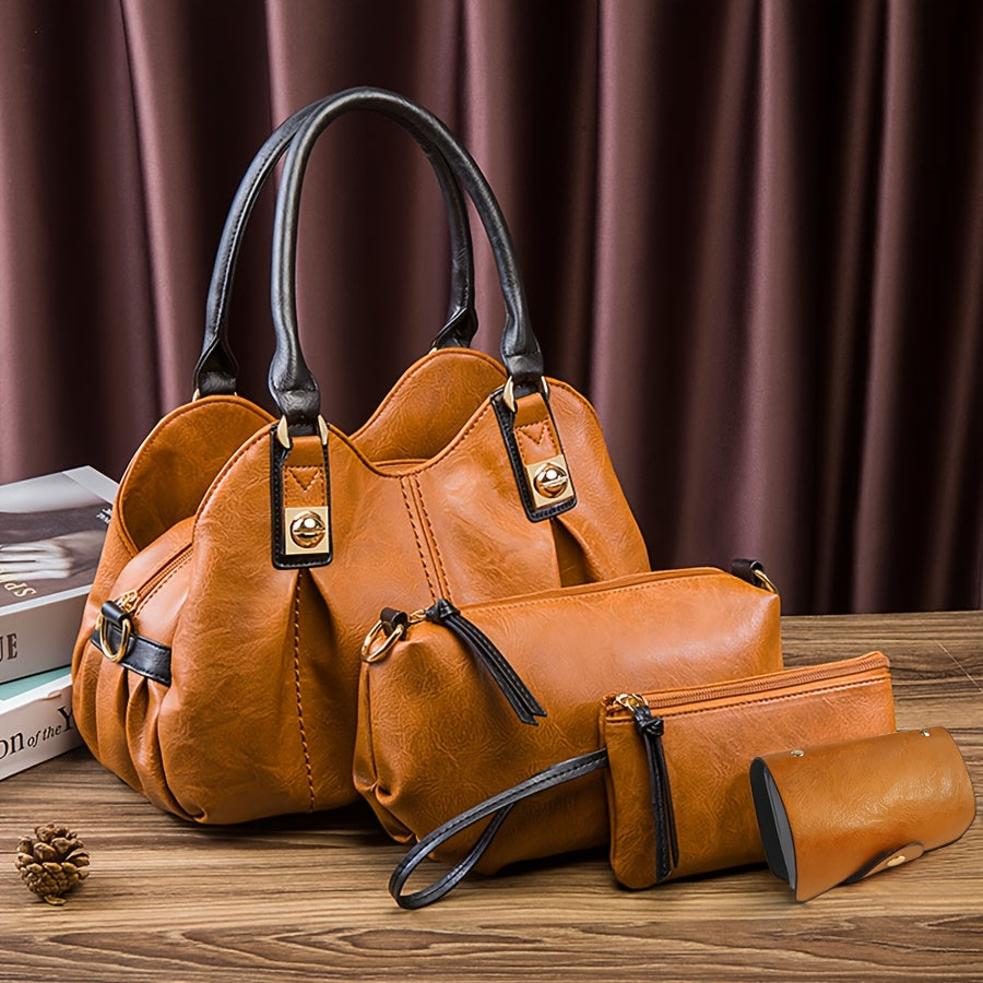 Zoe vintage 4-piece bag set in tan brown, all four pieces displayed together