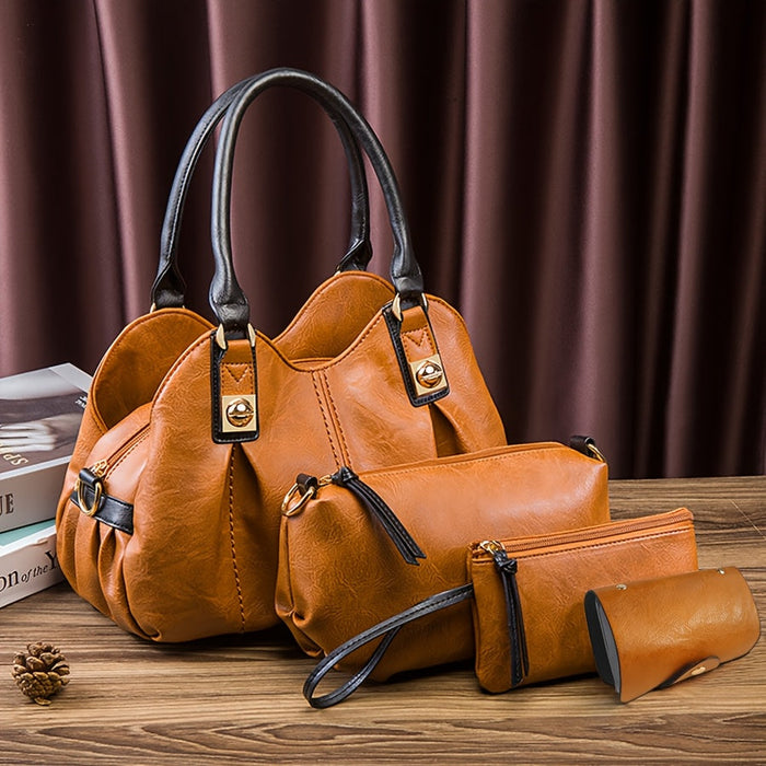 Zoe vintage 4-piece bag set in tan brown, all four pieces displayed together