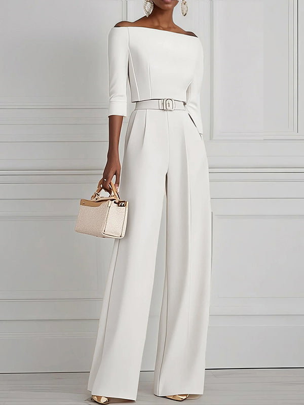 Rarianne tailored two-piece set in off white, full-length front view