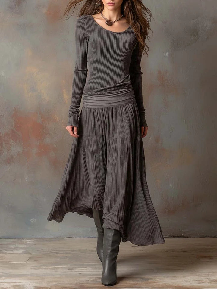 Adelaide ribbed two-piece set in grey, full-length front view