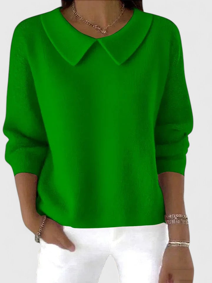 Quinn collared knit sweater in green, front view