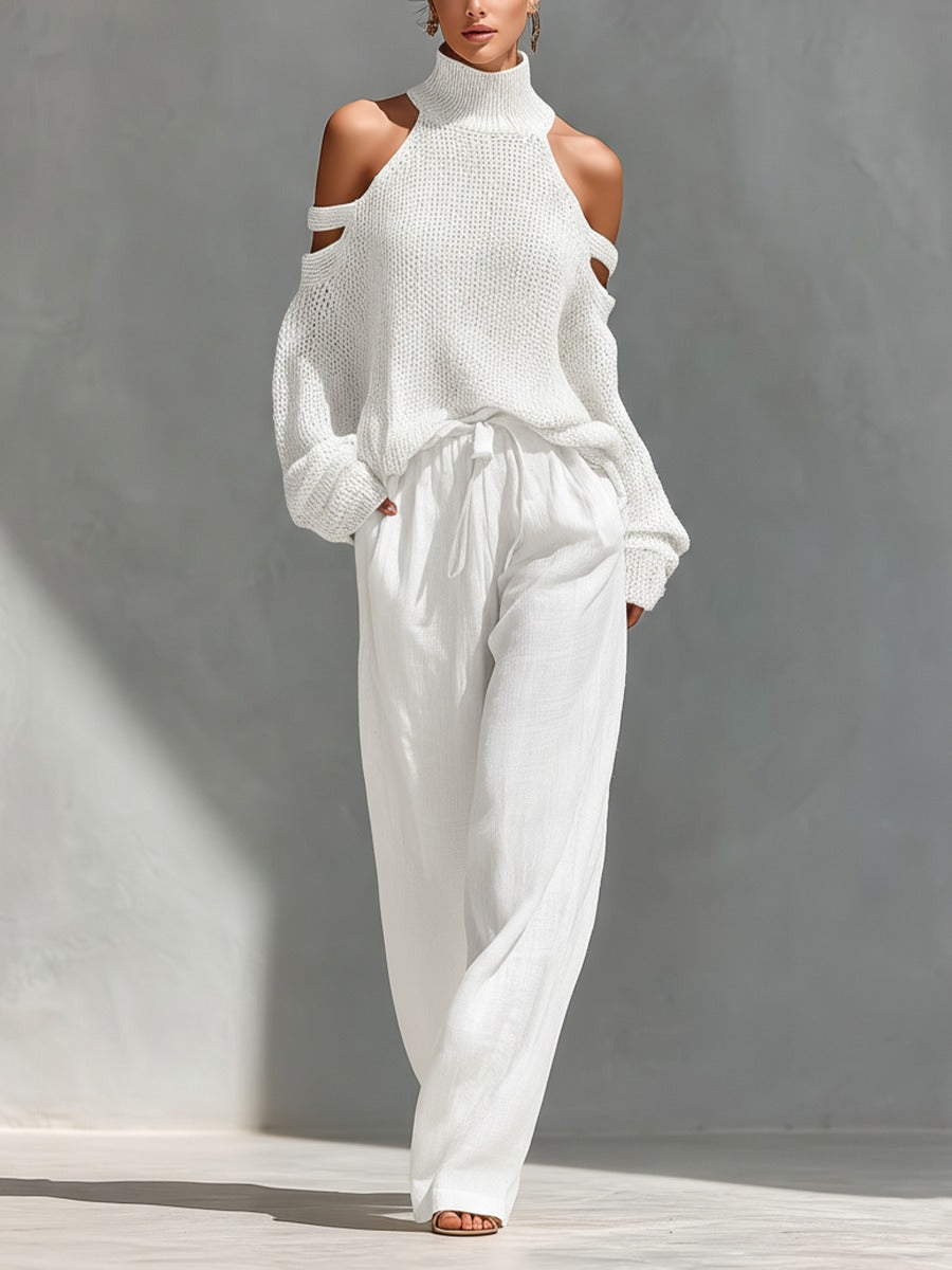 Alessia off-shoulder two-piece set in white, full-length front view