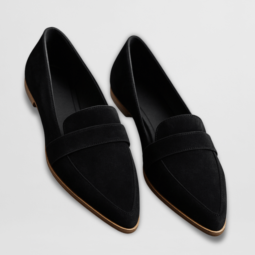 Sylvia pointed loafers in black, angled product view