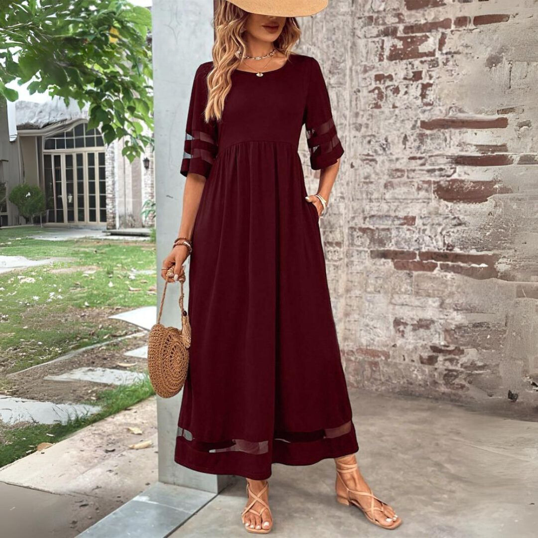 Aubrey midi dress in red, full-length front view