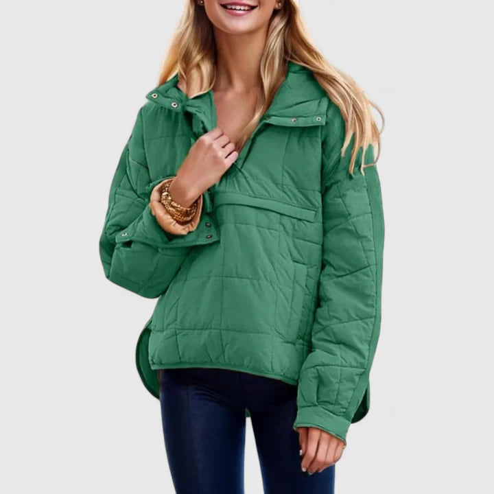 Saphina oversized pullover jacket in green, full front view