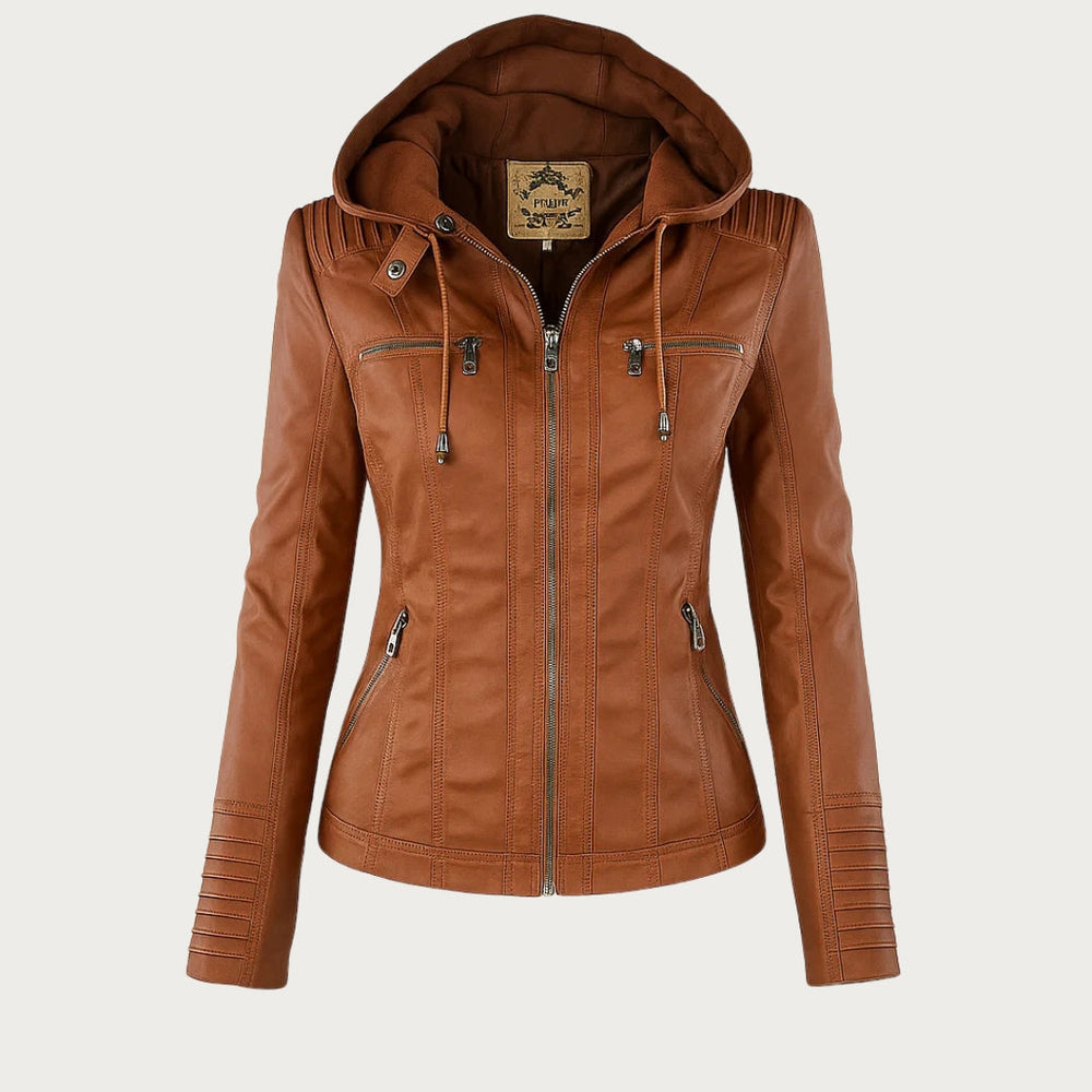 Flavia structured jacket in tan with hood and zipped pockets