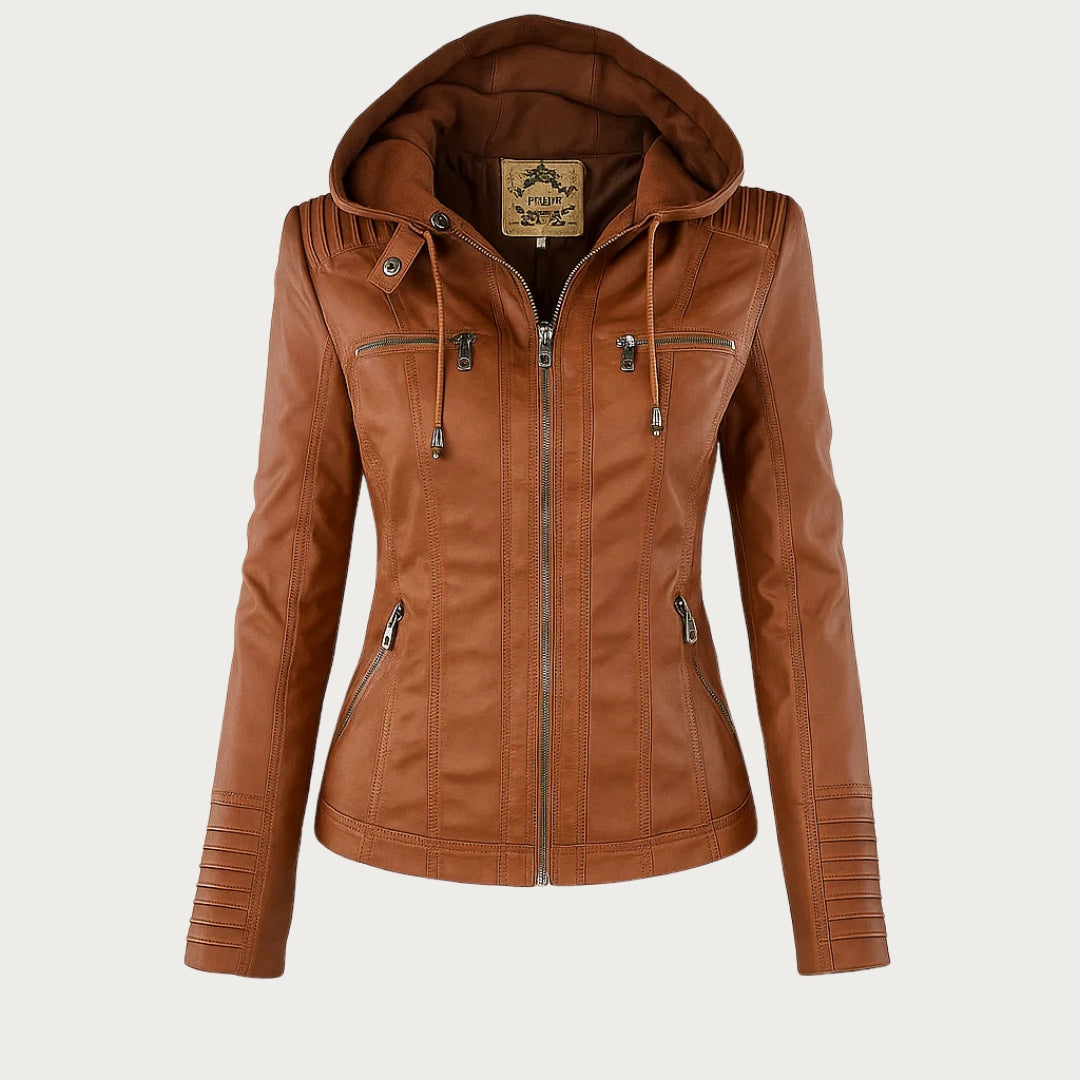 Flavia structured jacket in tan with hood and zipped pockets