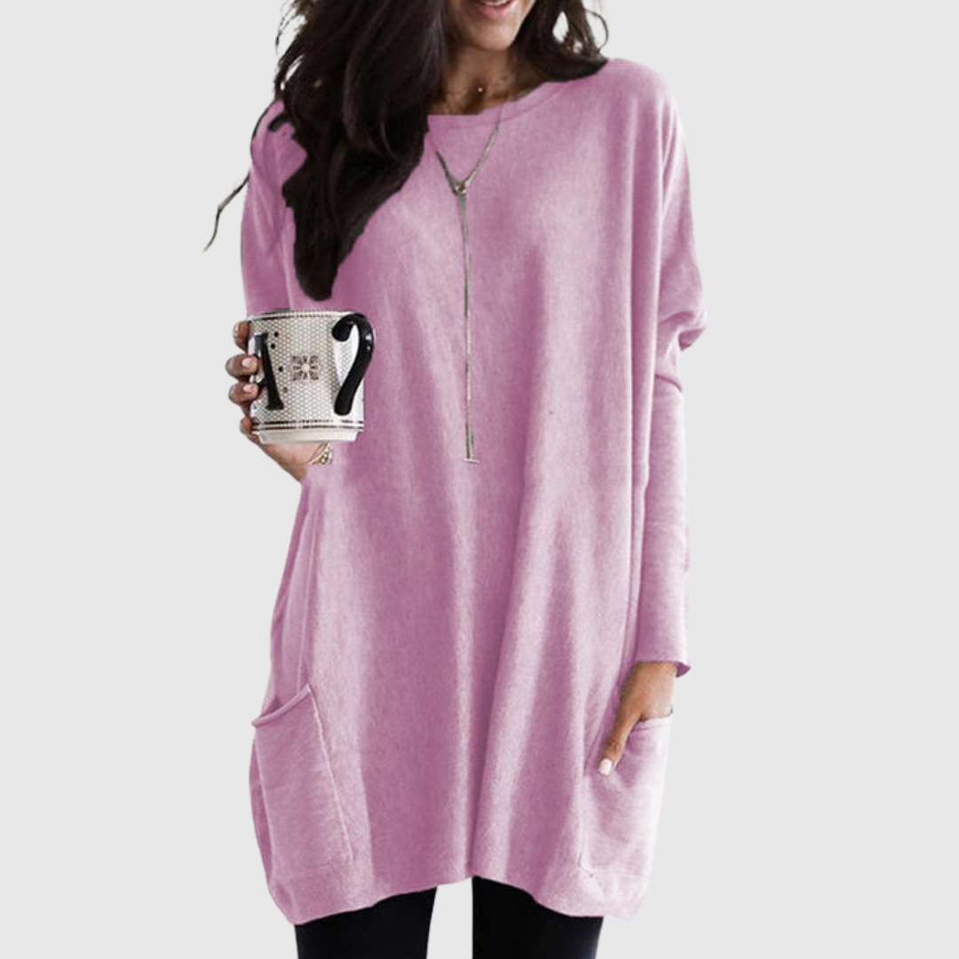 Fenora relaxed pocket tunic in pink, full front view