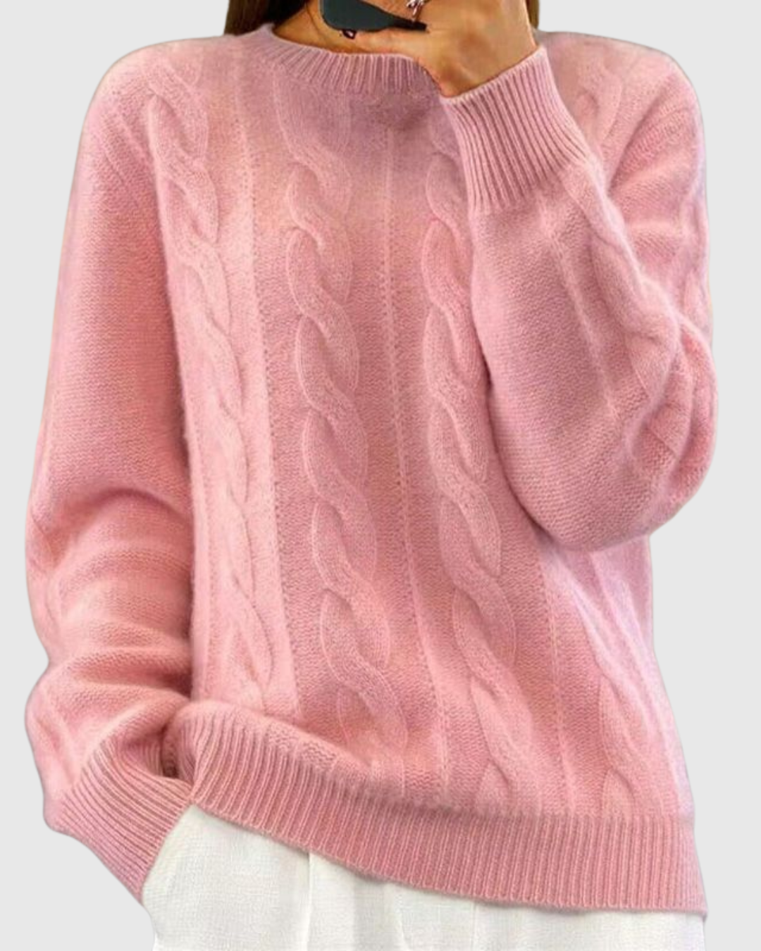 Lorna classic knit jumper in pink, front view