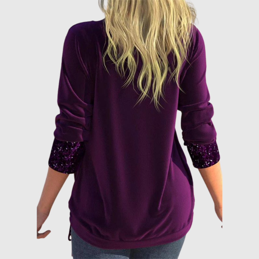 Odeline sequin layer blouse in purple, back view