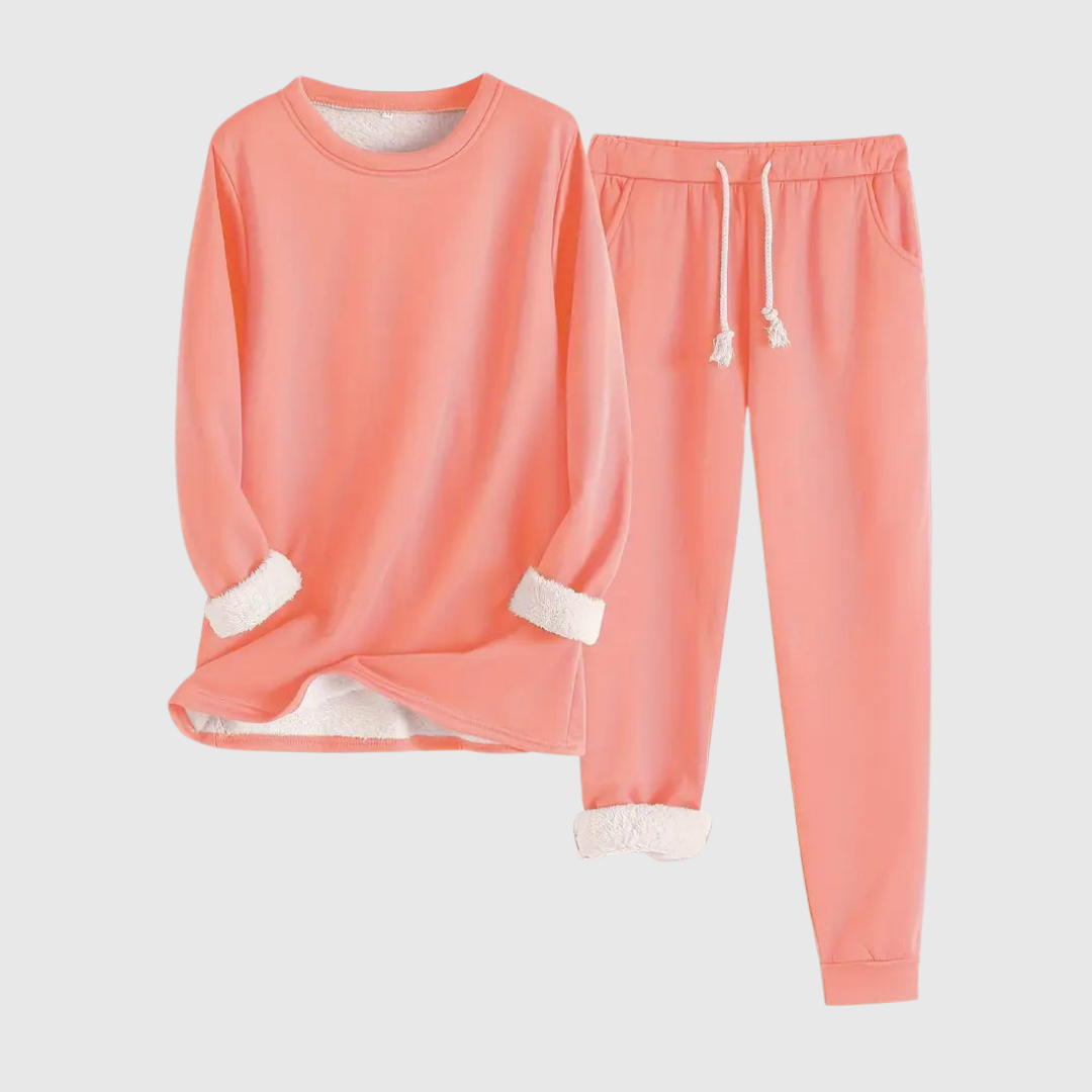 Elsy cosy relaxation set in watermelon pink with cream cuff detail