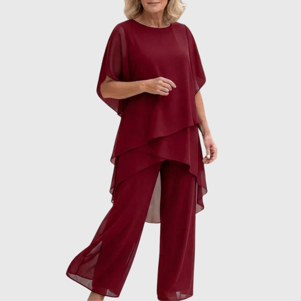 Elara palazzo set in red, full-length front view