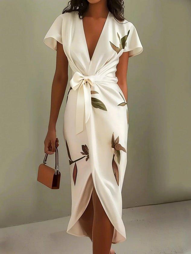 Amelia floral wrap dress in white, three-quarter front view
