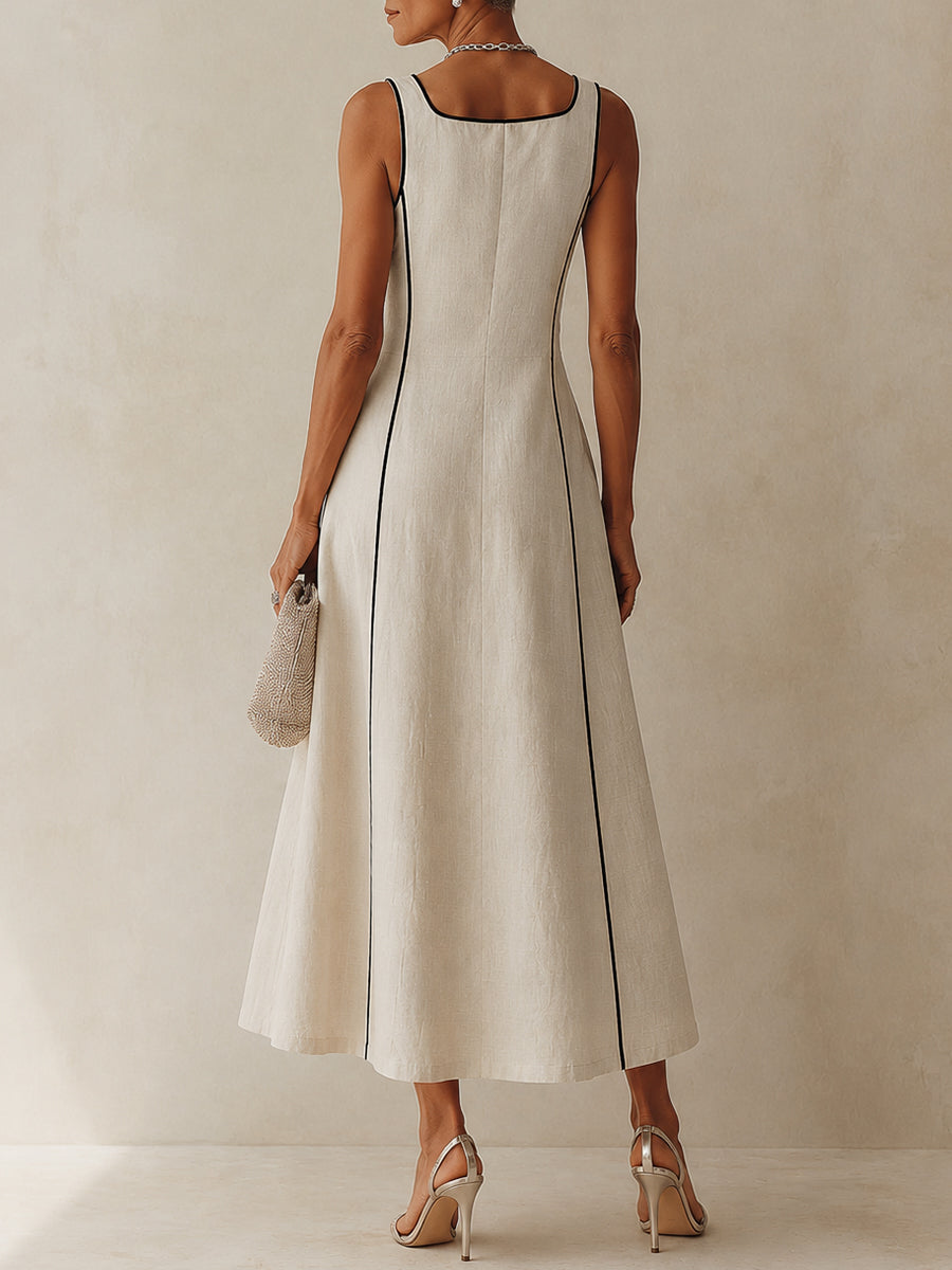 Camille A-line maxi dress in off white, full-length back view