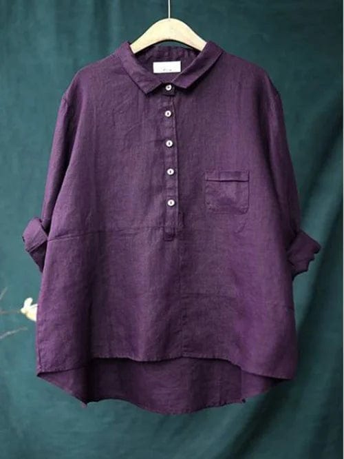 Fenora collared blouse in purple, front view with chest pocket
