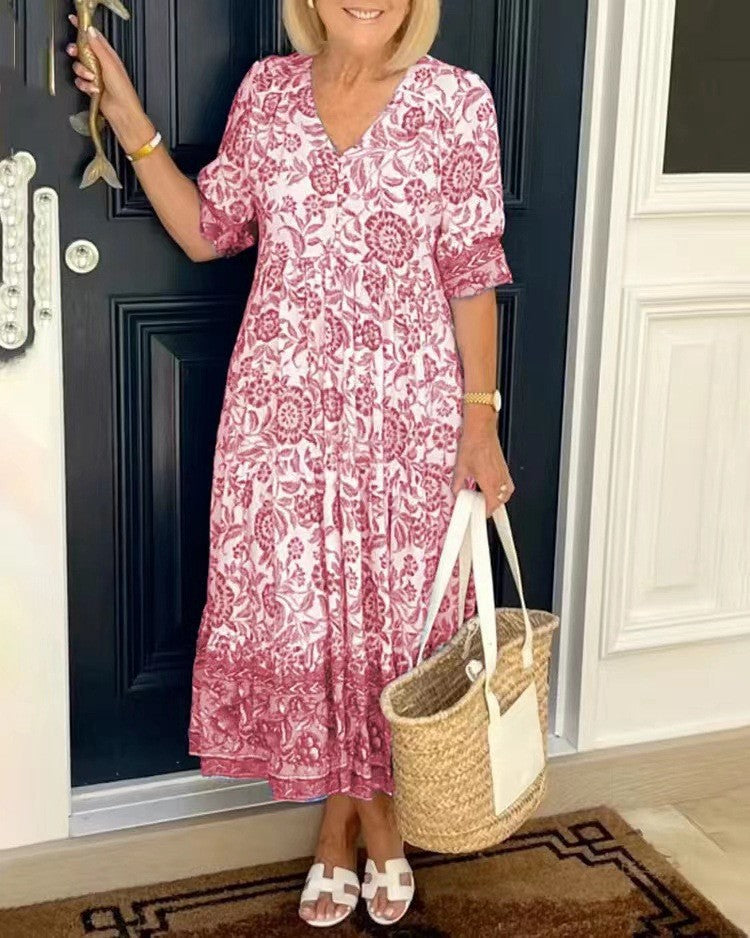Keisha floral maxi dress in pink, full-length front view