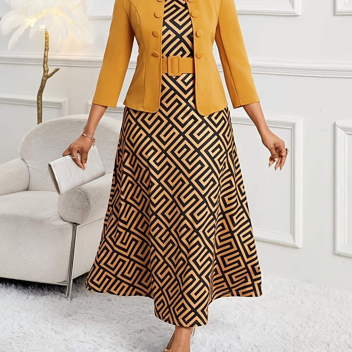 AMELIE LANE | PRINTED BELTED TWO-PIECE SET