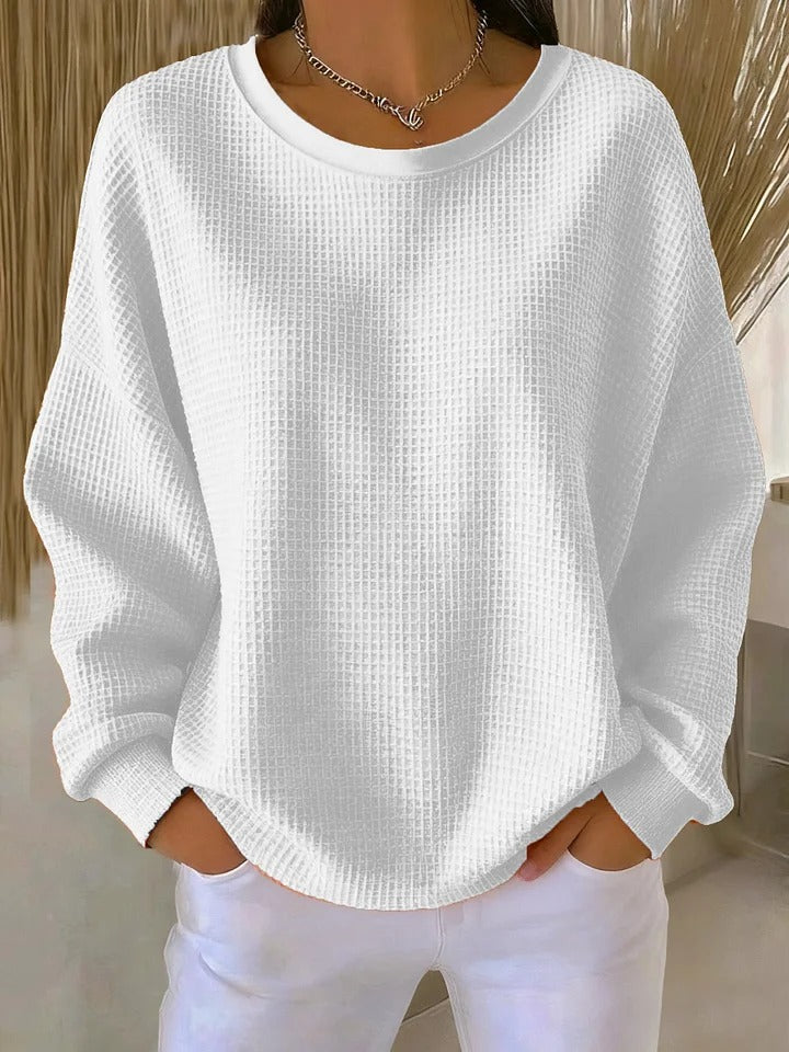 Nuria classic textured jumper in white, front view