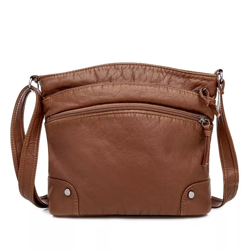 Celine leather shoulder bag in brown, straight-on front view
