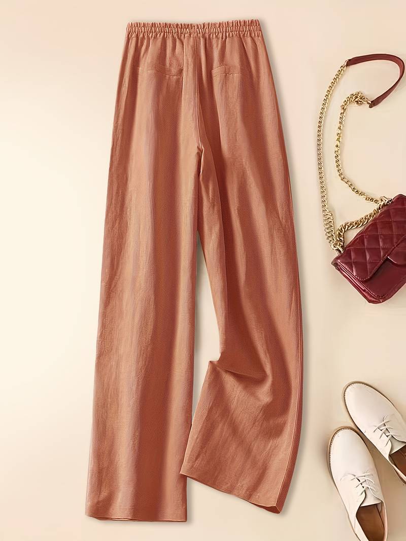 Imara wide-leg drawstring trousers in salmon, flat back view