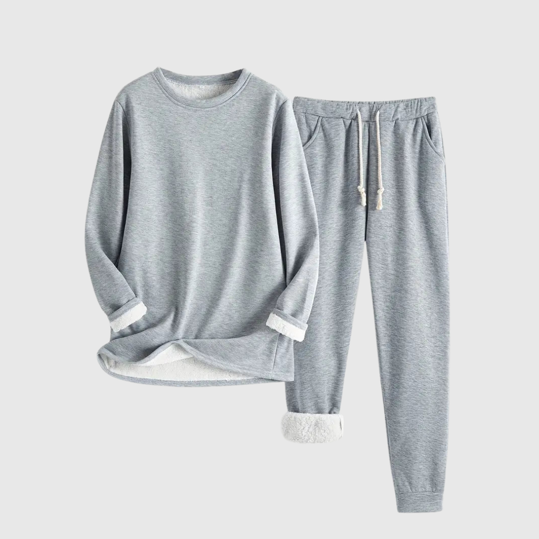 Elsy cosy relaxation set in light grey, full two-piece view