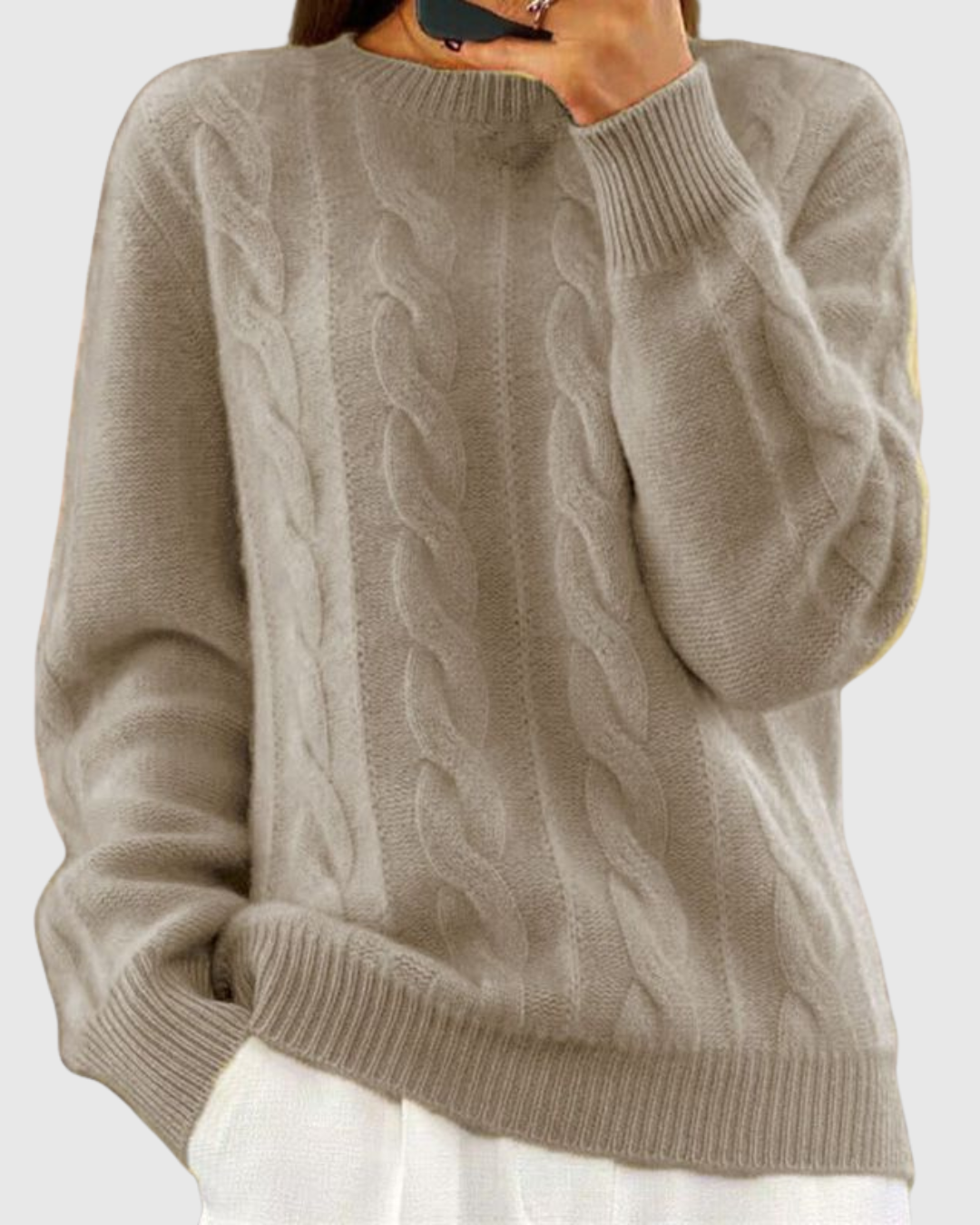 Lorna classic knit jumper in light brown, front view