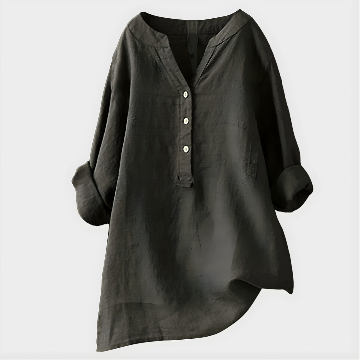 Veronique V-neck blouse in charcoal, front view