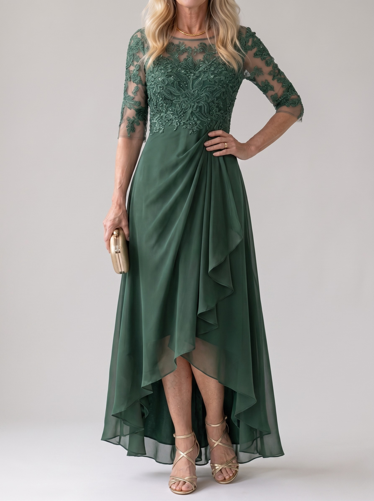Rhonda lace dress in green, full-length front view
